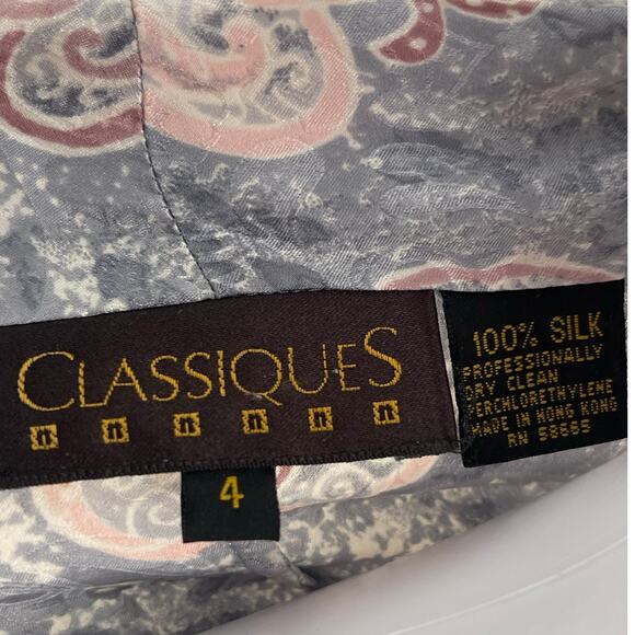 Vintage Silk Top by Classiques 100% Silk Double Breasted Pink Gray Size 4 - Picture 2 of 9